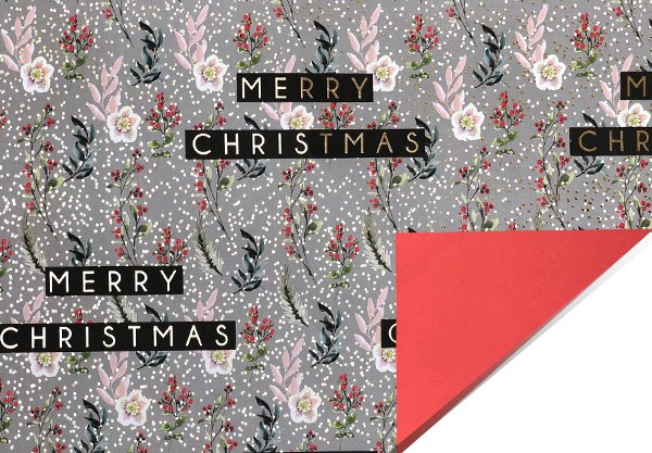 Geschenkpapier Merry Christmas hellgrau mit gold