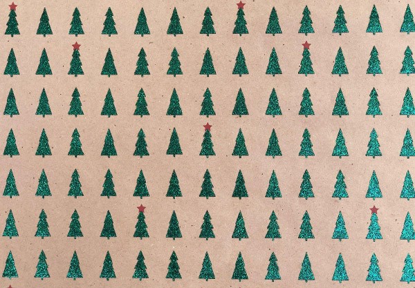 Geschenkpapier Glitzertanne auf Kraftpapier