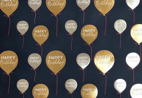 Geschenkpapier H.B. Luftballon mit Silber/Gold Folienprägung