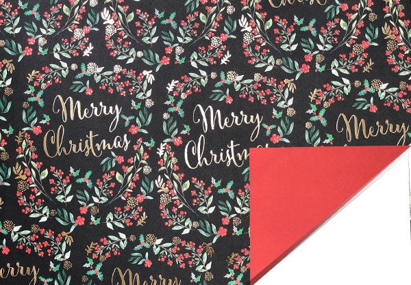 Geschenkpapier Merry Christmas Kranz mit Goldfolie
