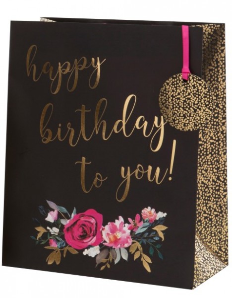Happy Birth. Gold mit Rosen Bag large